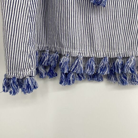 Roller rabbit Navy Pinstriped boho peasant blouse top Hand embroidered 100% Cott - Picture 6 of 14